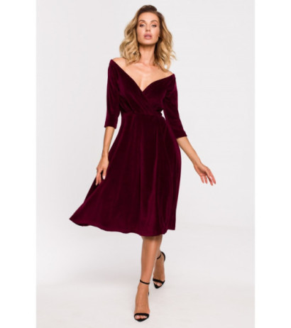 Bordo spalvos, veliūrinė suknelė M645